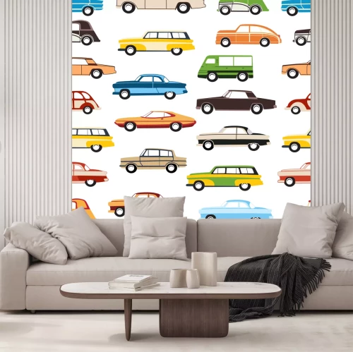 Sticker Naadloze decoratieve achtergrond van auto's