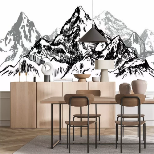 Sticker Schets van scherpe bergpieken