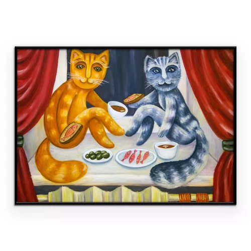 Poster Katten smullen van de vensterbank.