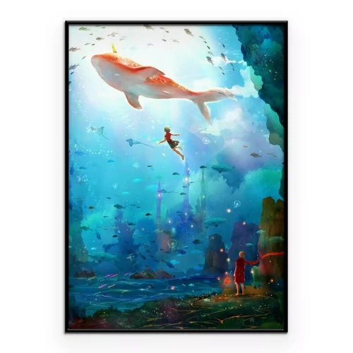 Poster Een magisch land met een kasteel onder water.