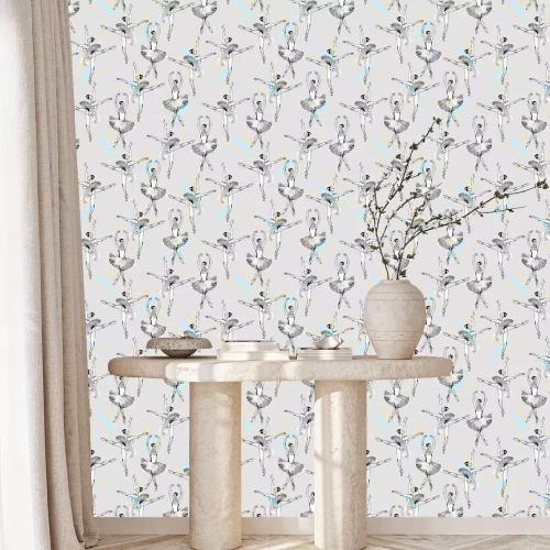 Behang Girly patroon met prima ballerina's