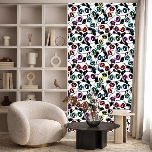 Behang Panda's in gekleurde glazen