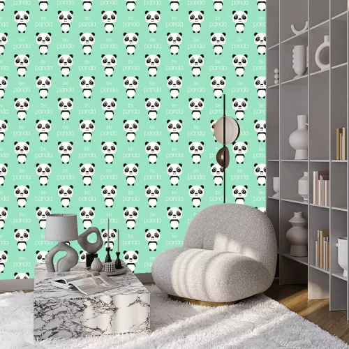 Behang Panda en inscripties op een groene achtergrond