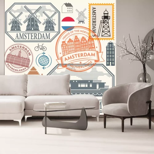 Sticker Stamps or symbols set with words Amsterdam, Netherlands