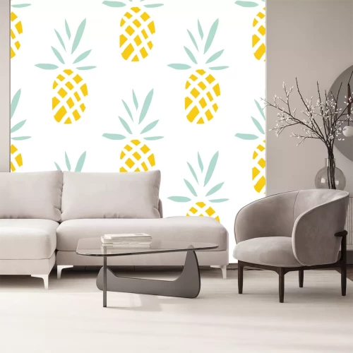 Sticker Ananassen op de witte achtergrond. Vector naadloos patroon met tropisch fruit.