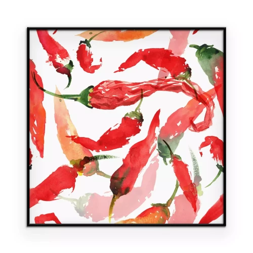 Poster Chilipepers geschilderd met waterverf.