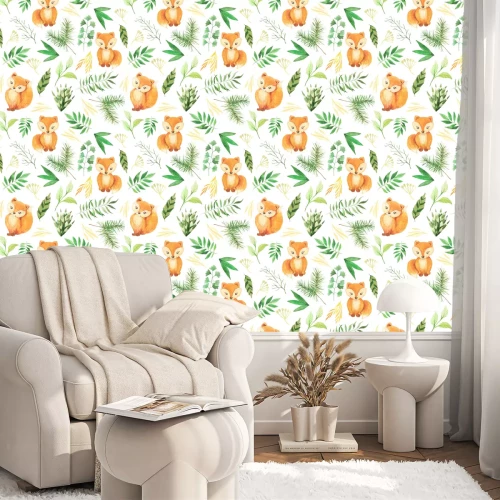 Behang Watercolor seamless pattern with cute foxes