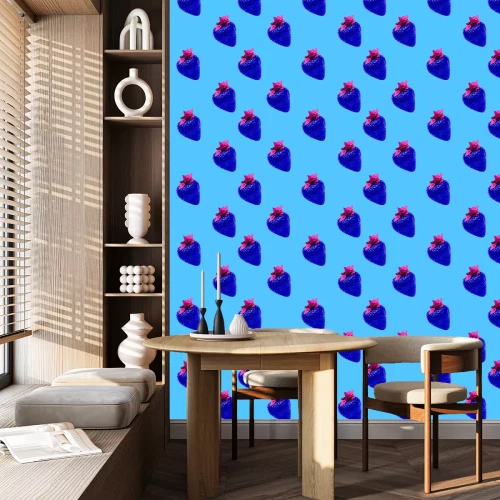 Behang Blauwe abstracte aardbeien