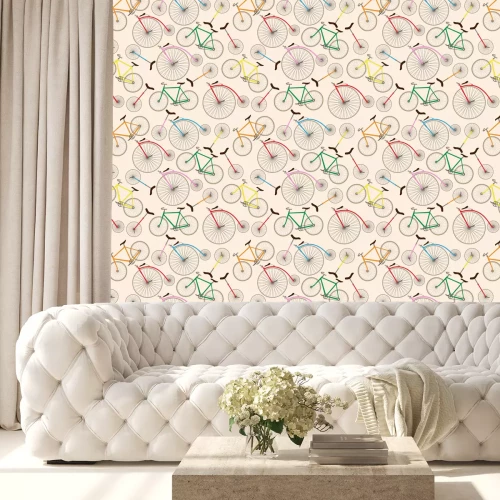 Behang Retro bicycle texture. Seamless pattern