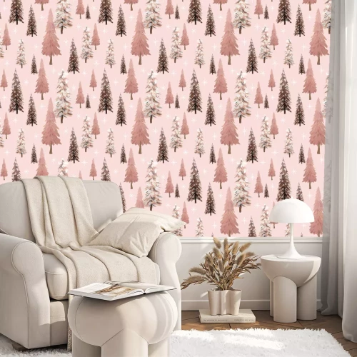 Behang Winterbos in roze tinten