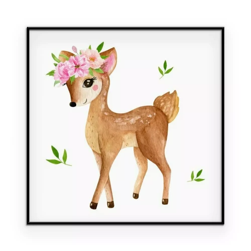 Poster Aquarel van een hert met een krans op zijn hoofd.