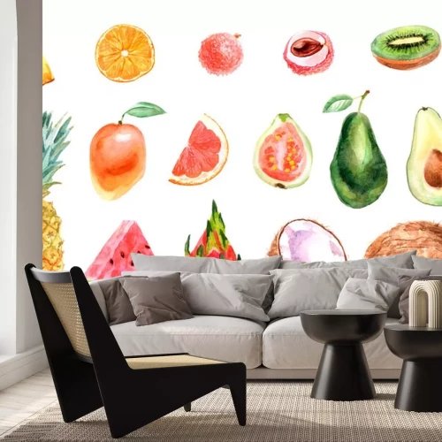 Sticker Watercolor tropical set of fruits on a white background