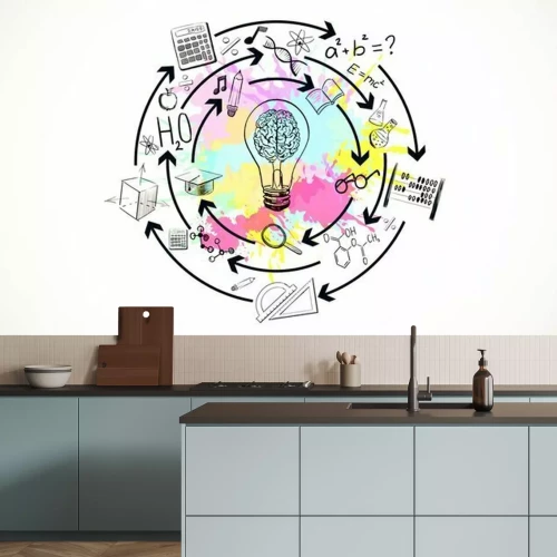 Fotobehang Wetenschappelijke symbolen en motieven in cartoonstijl