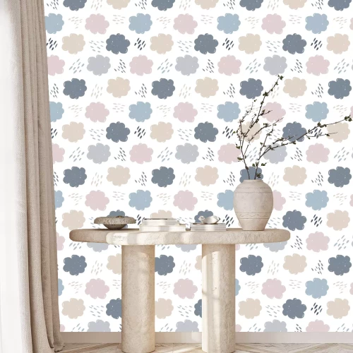 Behang Scandinavian clouds seamless pattern. Weather background. Rain backdrop. Texture for wallpaper, background, scrapbook. Vector illustration