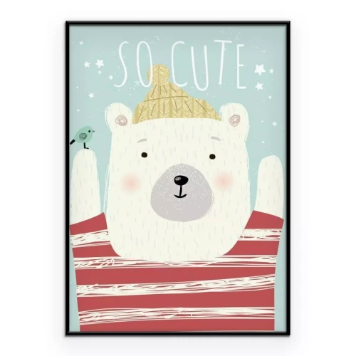 Poster Afbeelding met een witte teddybeer en de tekst "Zo schattig".