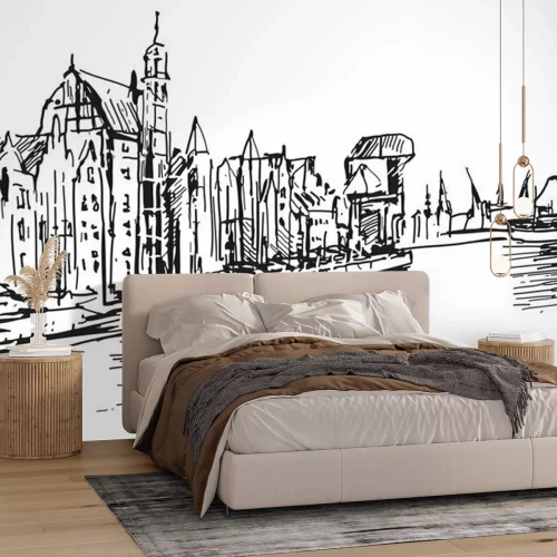 Fotobehang Zwart-witte architectuurschets in Gdańsk