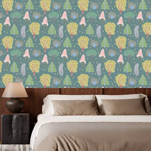 Behang Kleurrijke bomen in een sprookjesbos voor kinderen