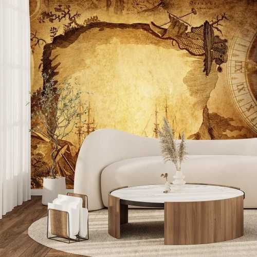 Fotobehang Schepen en een kaart op oud perkament