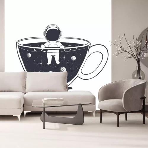 Sticker Astronaut en planeten drijvend in een kopje