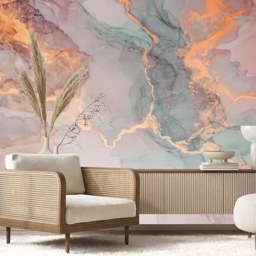 Fotobehang Marmertextuur met roségouden elementen