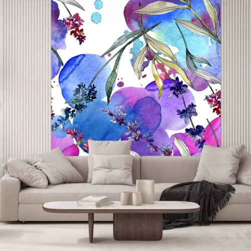 Sticker Lavendel op de aquarel achtergrond