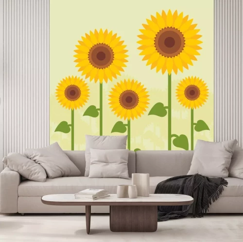 Sticker Vijf zonnebloemen in de illustratie