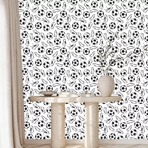 Behang Football Soccer balls and boots doodle seamless pattern. Vector illustration background. For print, textile, web, home decor, fashion, surface, graphic design