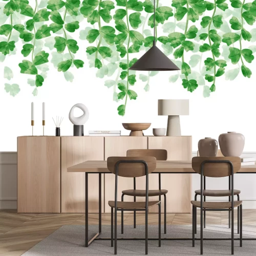 Fotobehang Groene wijnstokken met bladeren die erboven hangen