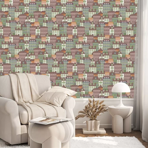 Behang seamless pattern with houses and buildings of Paris vector illustration