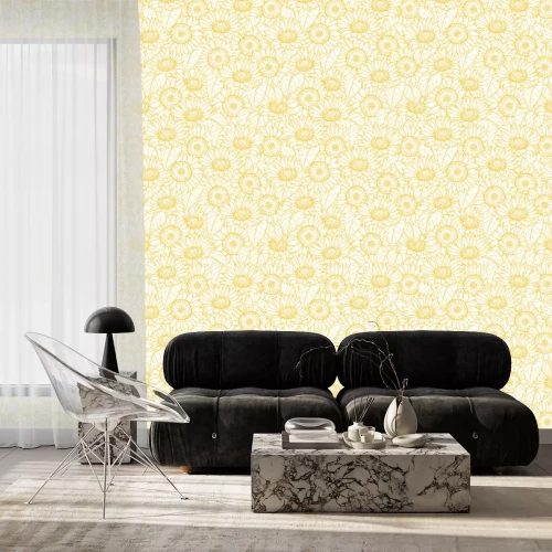 Behang Sunflower seamless pattern. Vector line yellow flowers texture background. Illustration sunflower seamless pattern, floral spring