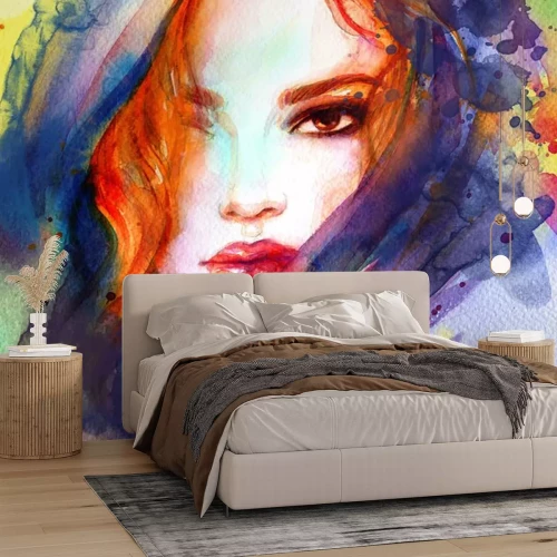 Sticker beautiful woman. fashion illustration. contemporary watercolor painting