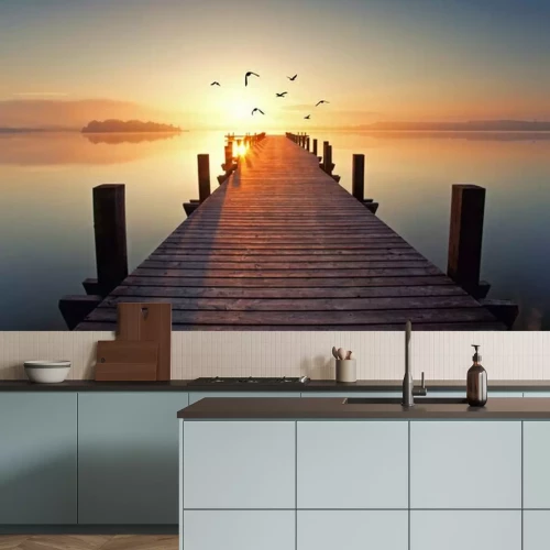 Sticker Magisch zonsopndergang bij het meer