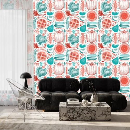Behang Thanksgiving-gerechten in retrostijl
