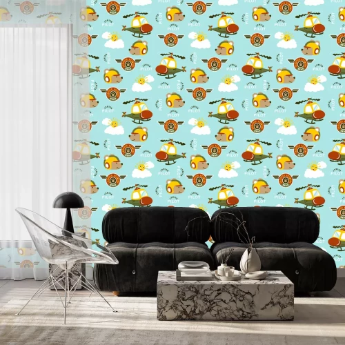 Behang seamless pattern of funny helicopter pilot cartoon