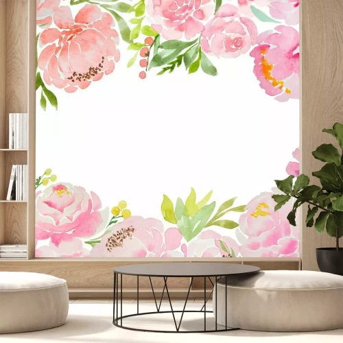 Fotobehang Roze rozen in een delicate aquarelcompositie