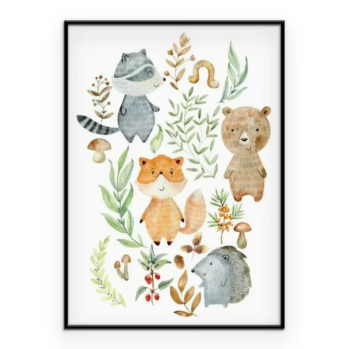 Poster Aquarel met bosdieren