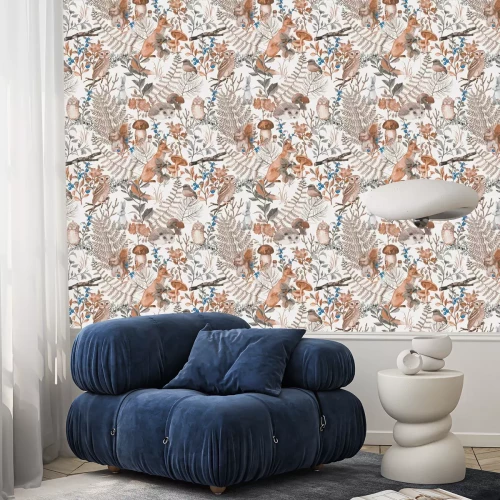 Behang Bosdieren paddenstoelen en planten