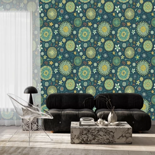 Behang Abstracte wilde bloemen op een donkere achtergrond