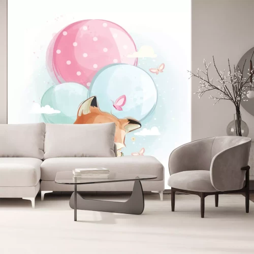 Sticker Cute Fox Flying with Balloons