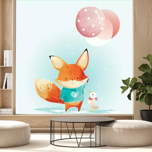 Sticker Cute Fox Holding Christmas Balloons