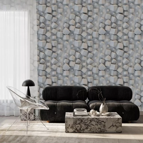 Behang Seamless pattern concrete cubes 3D rendering