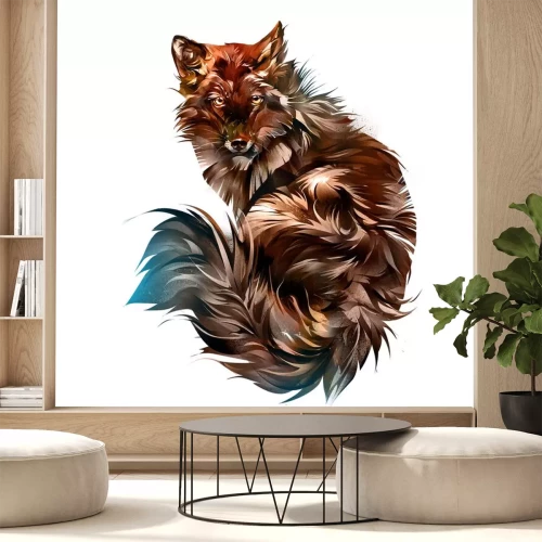 Sticker Drawn animal red fox on a white background