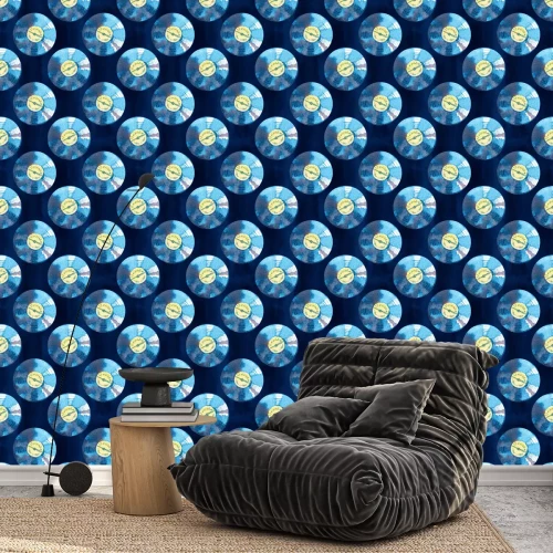 Behang Musical devices of 60s, 70s, 80s, 90s. Watercolor vinyl records Seamless pattern.