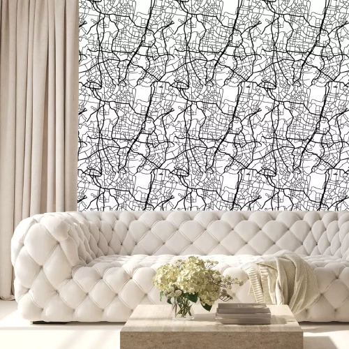 Behang Zwart-wit stadsplan met wegen