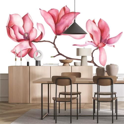 Sticker Roze magnolia op een tak