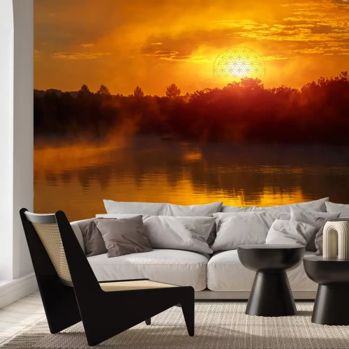 Fotobehang Zonsondergang boven een klein meer