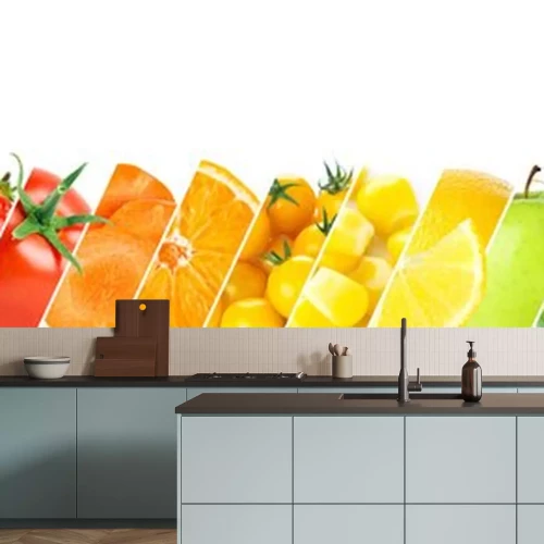 Sticker Collage of color fruits and vegetables. Fresh ripe food