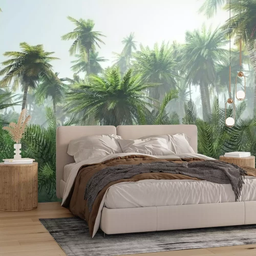 Fotobehang Palmbomen in de mist