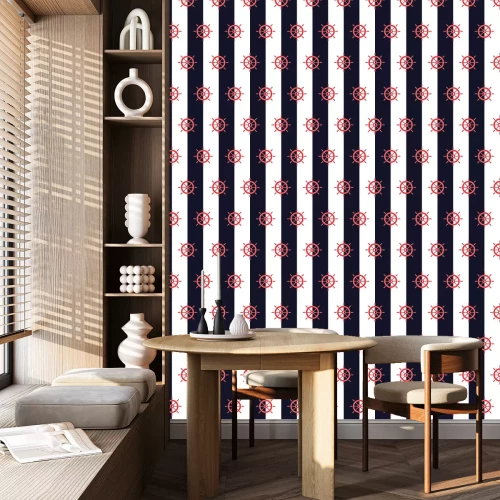 Behang Nautical pattern, Seamless vector illustration with ship steering wheels