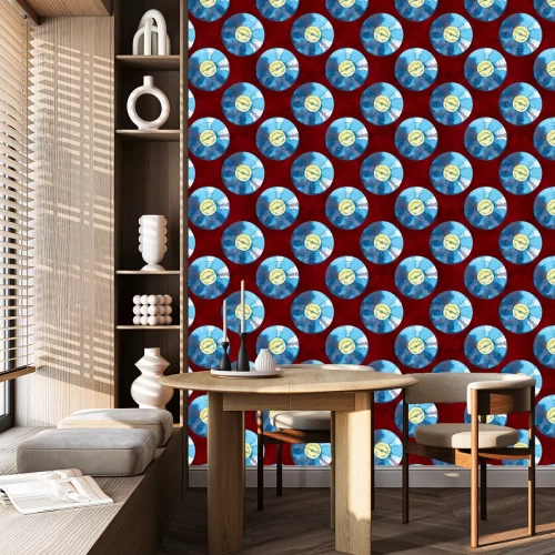 Behang Musical devices of 60s, 70s, 80s, 90s. Watercolor vinyl records Seamless pattern.